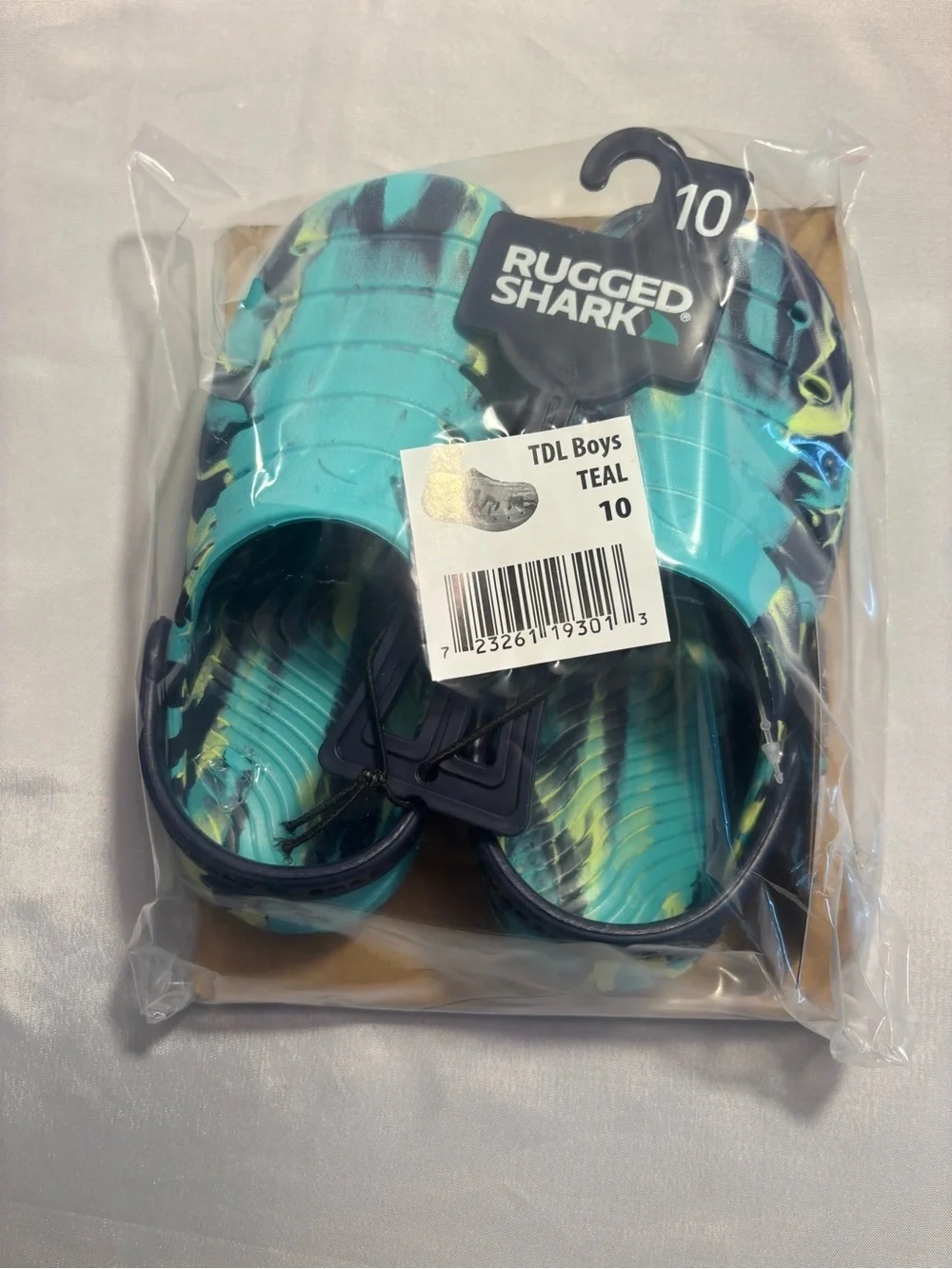 Rugged Shark Kids' Teal Tie-Dye Floatable Clogs Size 10 New